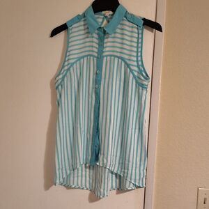 mine Sleeveless Striped Button-Front Camisole - Aqua & White